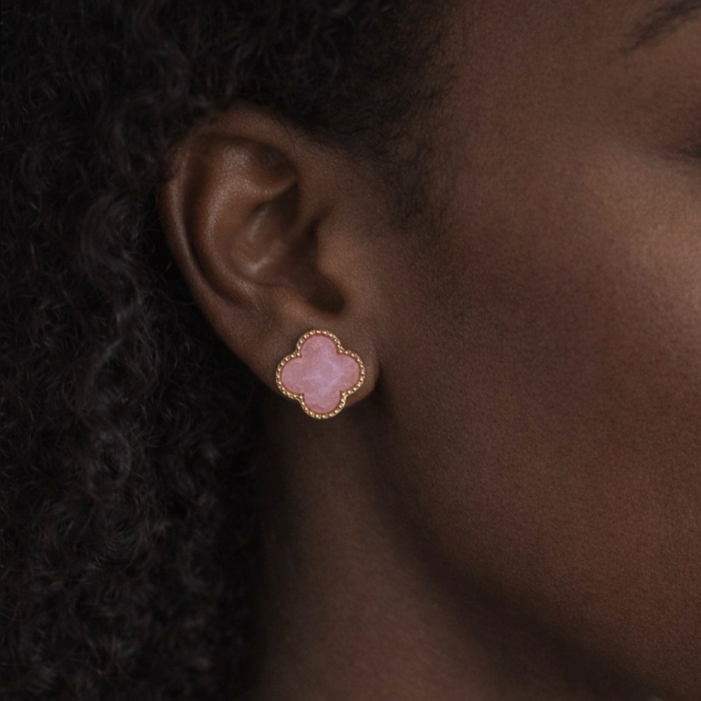Elegant Pink and Gold Clover Earrings